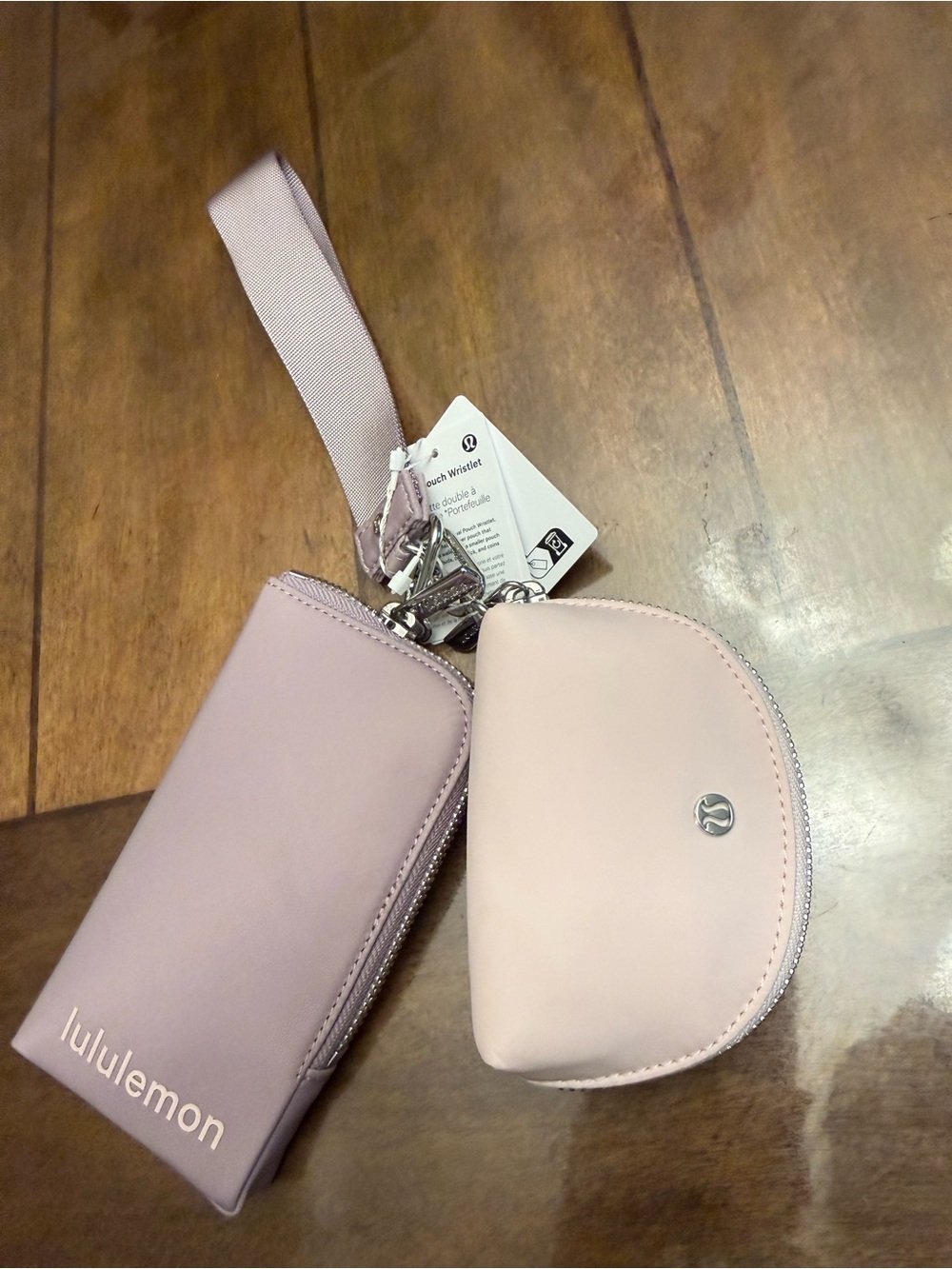 lululemon light pink wristlet and coin pouch set